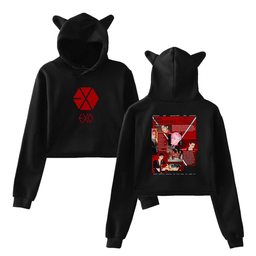 EXO Obsession Case File Cropped Hoodie - Black